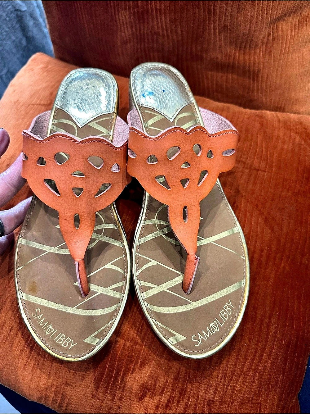 Sam & Libby Geometric Wedge Sandals in Orange & Gold